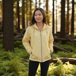 Eddie Bauer Sport Full Zip Hooded Yellow Windbreaker Jacket Size Small